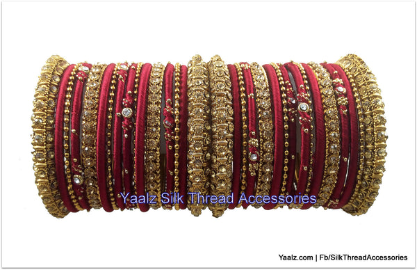 Yaalz Silk Thread Heavy Metal Bridal Partywear Bangles Sets In Assorte