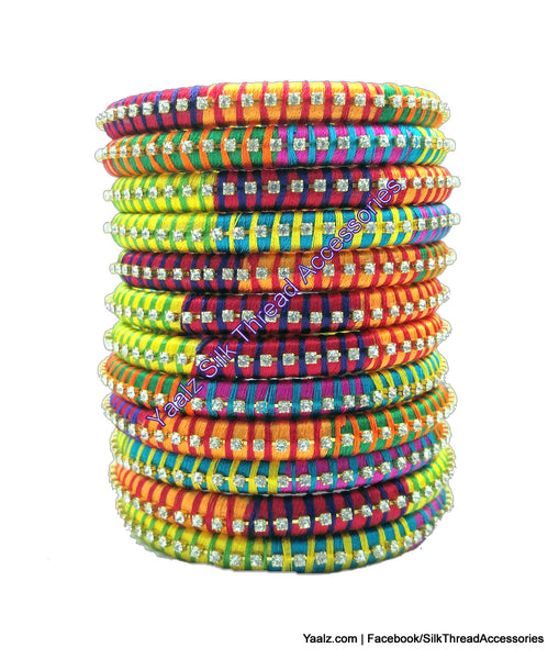 silk thread Bangle Earring Jumka-Yaalz Multi Color Bangle Set In Six Colors-YAALZ