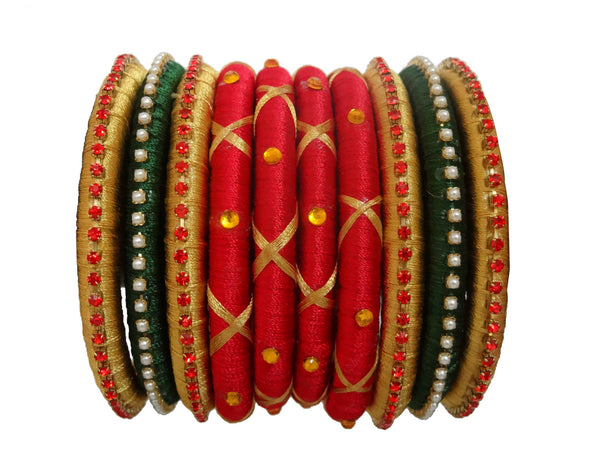 Yaalz Silk Thread 10pcs Polo Bangle Set of 10pcs for festival / Casual / Office Wears