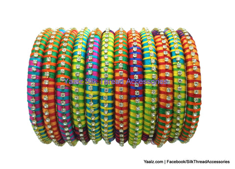 silk thread Bangle Earring Jumka-Yaalz Multi Color Bangle Set In Six Colors-YAALZ