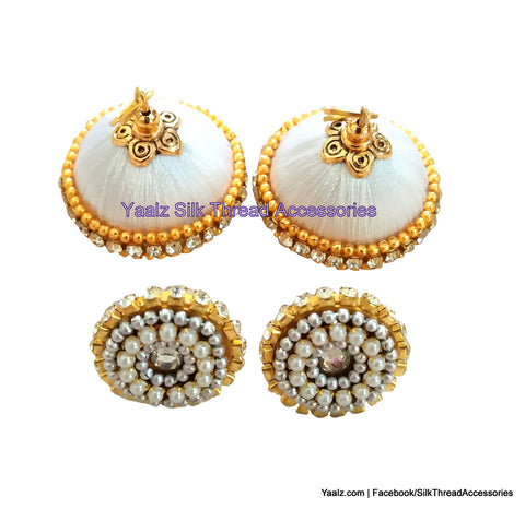 silk thread jewelry Bangle Earring Jumka-Yaalz Simple Jumka in White Color-YAALZ