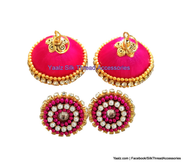 silk thread jewelry Bangle Earring Jumka-Yaalz Simple Jumka in Rani Pink Color-YAALZ