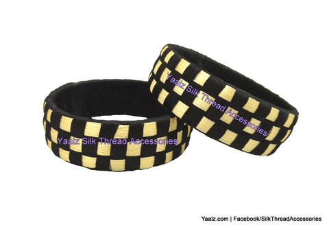 silk thread Bangle Earring Jumka-Yaalz Checker Bangles in Black With Cream Color(s)-YAALZ