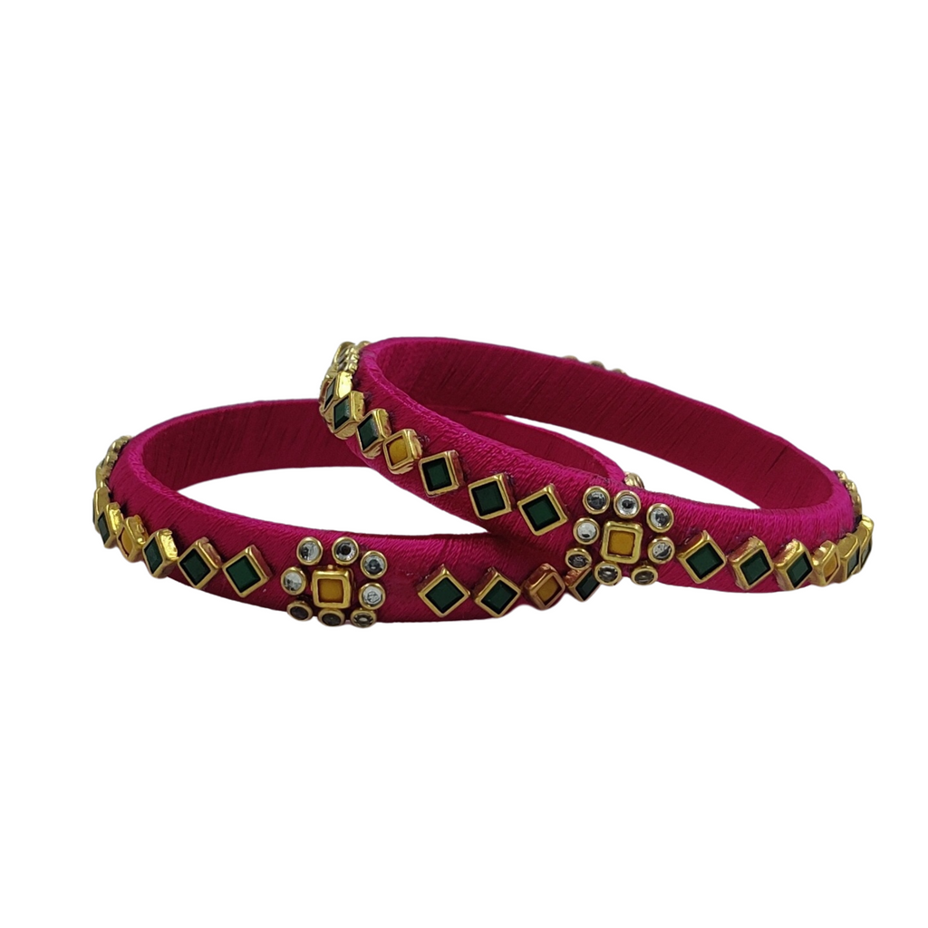 Yaalz Silk Thread Square Kundan Stone Pair Bangles For