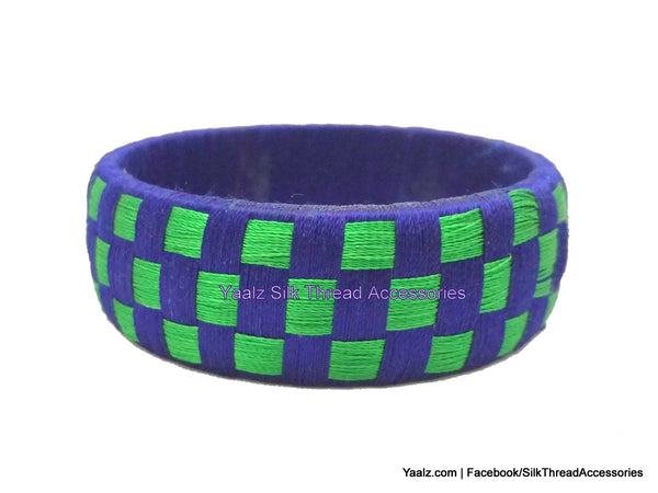 silk thread Bangle Earring Jumka-Yaalz Checker Bangles in Dark Blue With Green Color(s)-YAALZ
