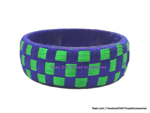 silk thread Bangle Earring Jumka-Yaalz Checker Bangles in Dark Blue With Green Color(s)-YAALZ