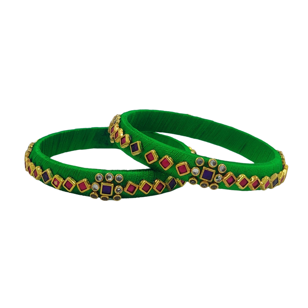 Yaalz Silk Thread Square Kundan Stone Pair Bangles For Return Gifts /