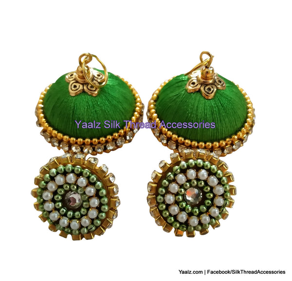 silk thread jewelry Bangle Earring Jumka-Yaalz Simple Jumka in Green Color-YAALZ