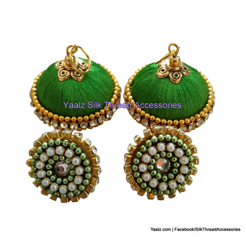 silk thread jewelry Bangle Earring Jumka-Yaalz Simple Jumka in Green Color-YAALZ