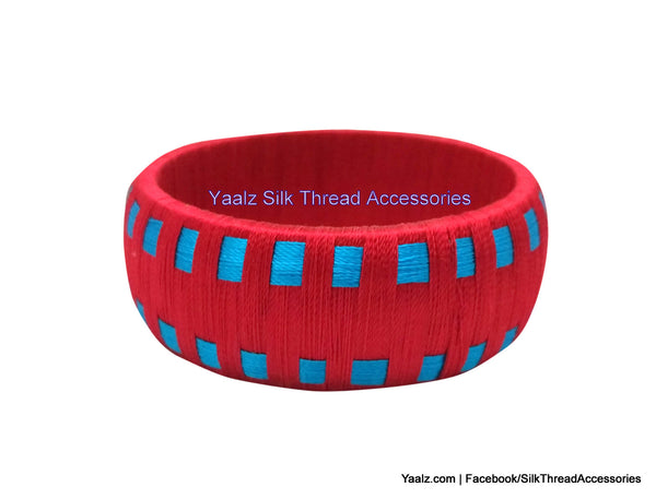 silk thread Bangle Earring Jumka-Yaalz Checker Bangles in Red With Copper Sulphate Blue Color(s)-YAALZ
