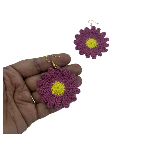 YAALZ Crochet Elegant Weightless Thread Earrings In Sunflower Pattern for Kids / Adults For Ethnic / Casual Wears