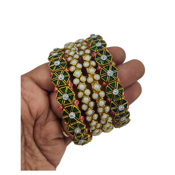 Yaalz Heavy Rich Kundan Triangle Stone Bangle Sets In Multiple Colors