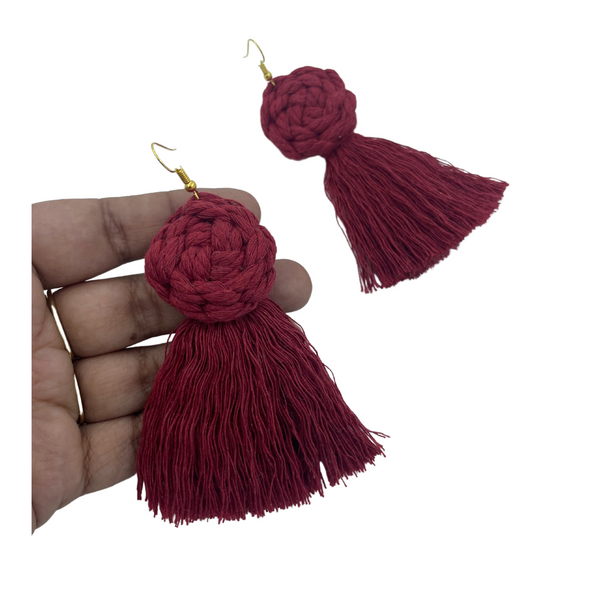 YAALZ Macrame Elegant Weightless Thread Earrings In Round Tassel Pattern for Kids / Adults For Ethnic / Casual Wears