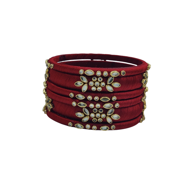 Yaalz Silk Thread Kundan Work 6Pcs Simple Bangle Sets In Assorted Colors - Design 3