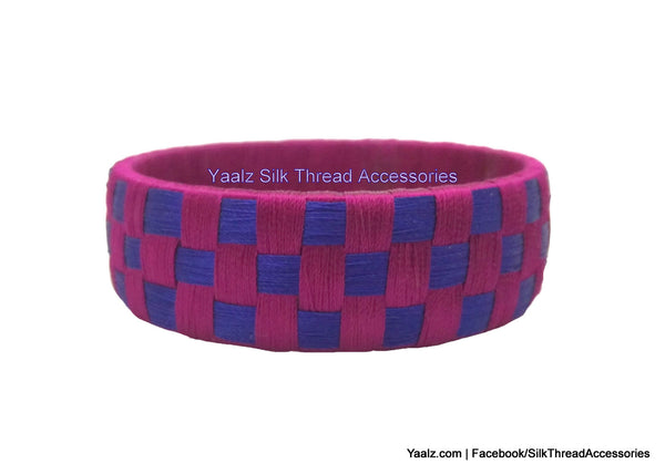 silk thread Bangle Earring Jumka-Yaalz Checker Bangles in Dark Pink With Royal Blue Color(s)-YAALZ
