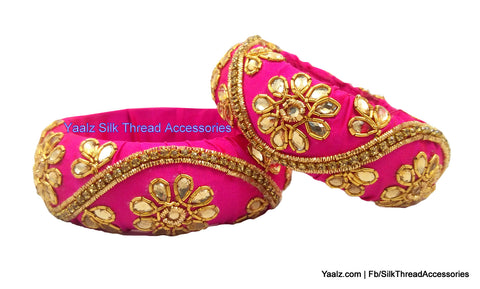 silk thread jewelry Bangle Earring Jumka-Yaalz Raw Silk Fine Finished Kada Bangles Pair In Pink Color-YAALZ