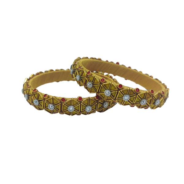 Yaalz Stylish Rich Triangle Kundan Stone Work Pair Bangles In Multiple Colors