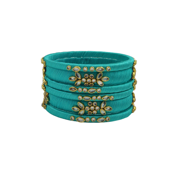 Yaalz Silk Thread Kundan Work 6Pcs Simple Bangle Sets In Assorted Colors - Design 3