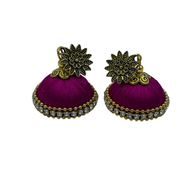 Yaalz Silkthread Jhumka Earrings With Antique Gold Sunflower Stud In Assorted Colors
