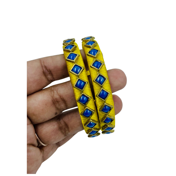 Yaalz Silk Thread Square Kundan Stone Work Pair Bangles In Multiple Colors