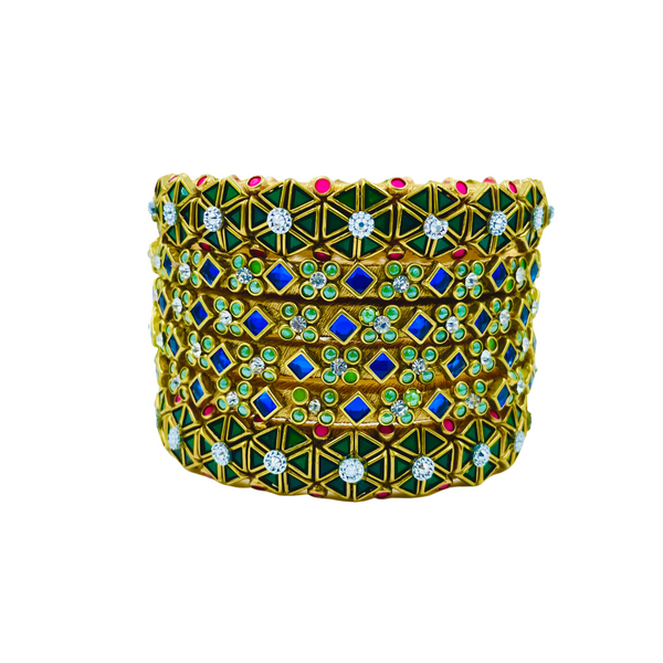 Yaalz 6Pcs Heavy Kundan Work Geometric With Floral Bangle Sets