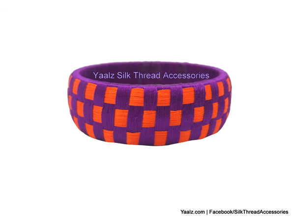 silk thread Bangle Earring Jumka-Yaalz Checker Bangles in Purple With Orange Color(s)-YAALZ