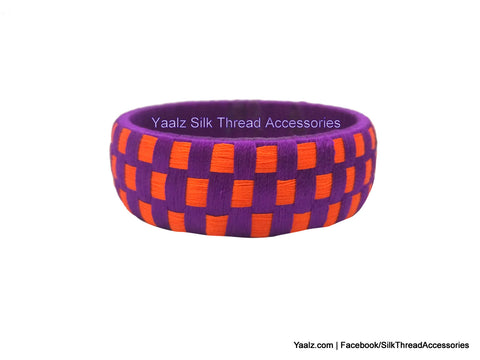 silk thread Bangle Earring Jumka-Yaalz Checker Bangles in Purple With Orange Color(s)-YAALZ