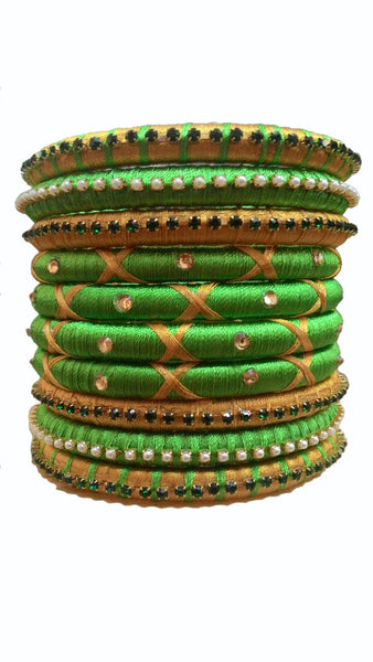 Yaalz Silk Thread 10pcs Polo Bangle Set of 10pcs for festival / Casual / Office Wears