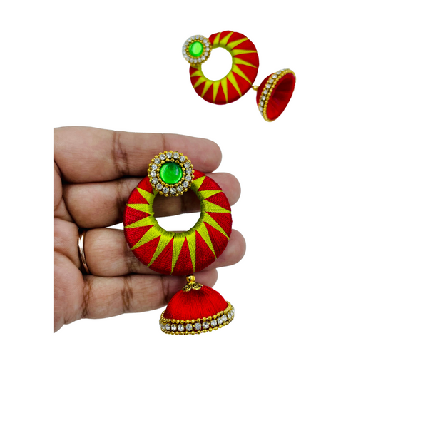 YAALZ Silkthread ZigZag ChandBali Jhumka Earrings in Multiple Colors For Festival Wears