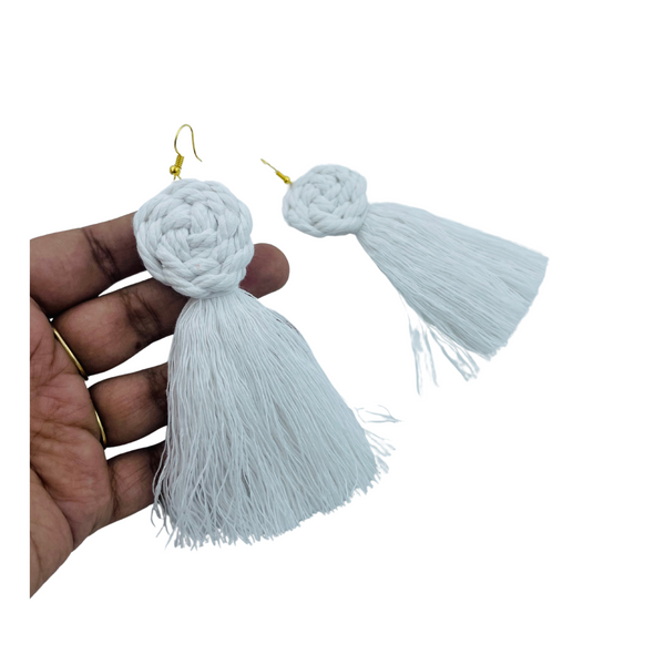 YAALZ Macrame Elegant Weightless Thread Earrings In Round Tassel Pattern for Kids / Adults For Ethnic / Casual Wears