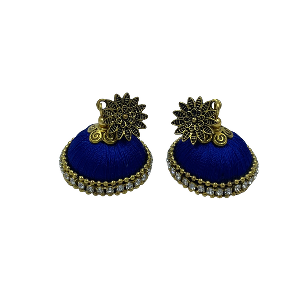 Yaalz Silkthread Jhumka Earrings With Antique Gold Sunflower Stud In Assorted Colors