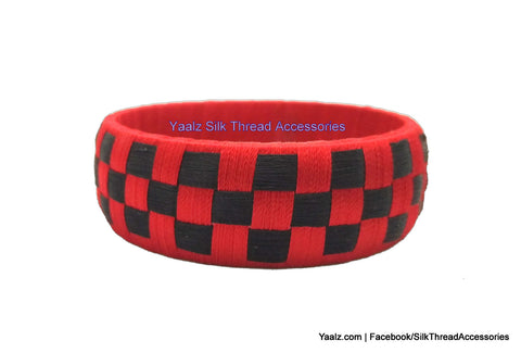 silk thread Bangle Earring Jumka-Yaalz Checker Bangles in Red With Black Color(s)-YAALZ