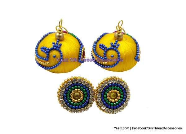 silk thread Bangle Earring Jumka-Yaalz Peacock Design Jumka in Yellow Color-YAALZ
