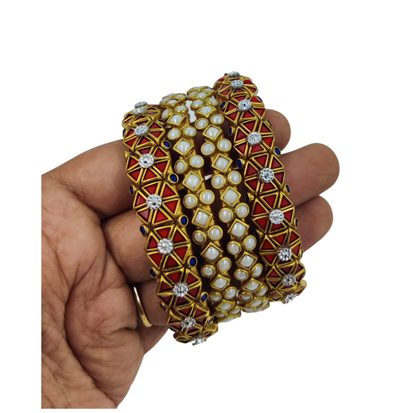 Yaalz Heavy Rich Kundan Triangle Stone Bangle Sets In Multiple Colors