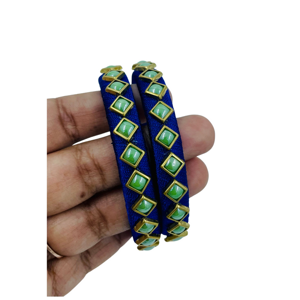 Yaalz Silk Thread Square Kundan Stone Work Pair Bangles In Multiple Colors