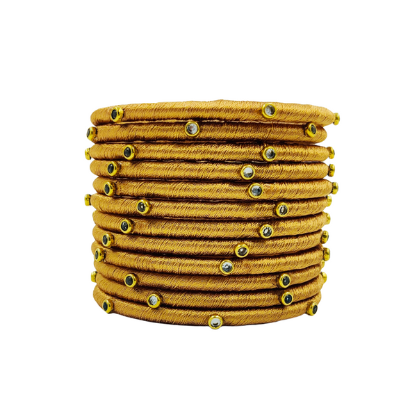 Yaalz Silk Thread Kundan Stone Weightless Dozen 2mm Thin Bangles In Assorted Colors - Colors Set 1