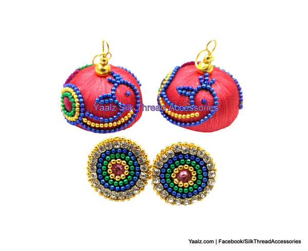 silk thread Bangle Earring Jumka-Yaalz Peacock Design Jumka in Peach Pink Color-YAALZ