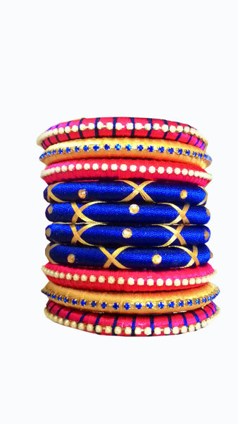 Yaalz Silk Thread 10pcs Polo Bangle Set of 10pcs for festival / Casual / Office Wears