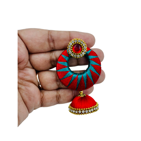 YAALZ Silkthread ZigZag ChandBali Jhumka Earrings in Multiple Colors For Festival Wears
