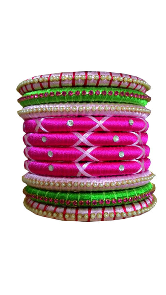 Yaalz Silk Thread 10pcs Polo Bangle Set of 10pcs for festival / Casual / Office Wears