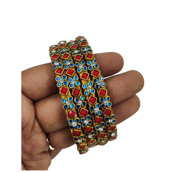 Yaalz Heavy Rich Kundan Floral Work 4pcs Bangle Sets In Multiple Colors