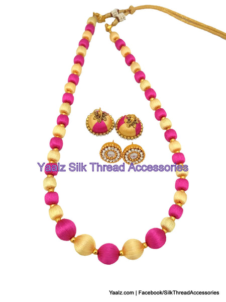 Yaalz Traditional Simple Neckset & Matching Jumka Combo in Pink And Cream Colors