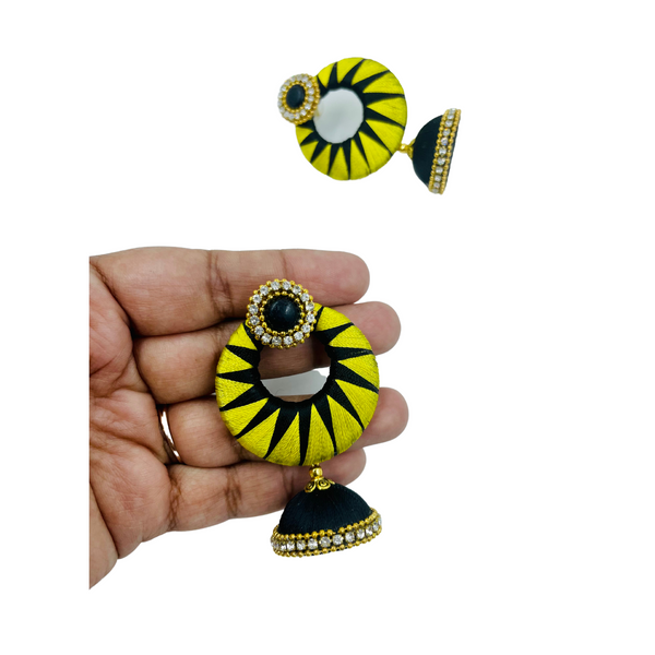 YAALZ Silkthread ZigZag ChandBali Jhumka Earrings in Multiple Colors For Festival Wears