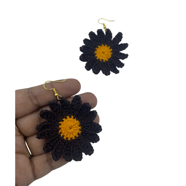 YAALZ Crochet Elegant Weightless Thread Earrings In Sunflower Pattern for Kids / Adults For Ethnic / Casual Wears