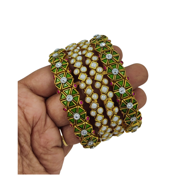 Yaalz Heavy Rich Kundan Triangle Stone Bangle Sets In Multiple Colors