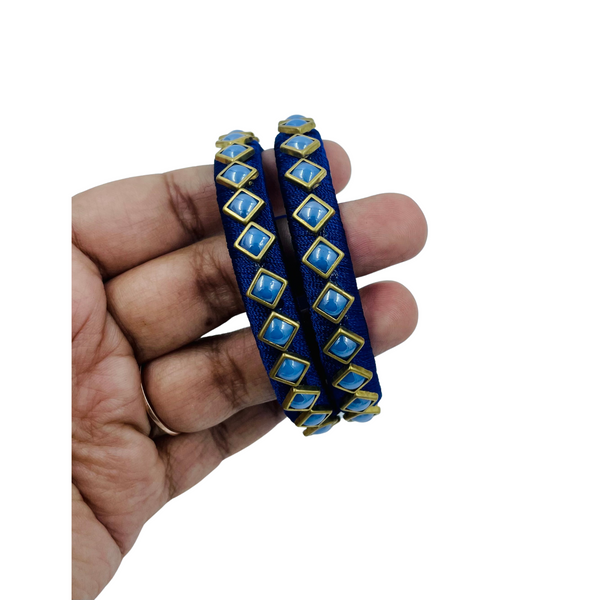 Yaalz Silk Thread Square Kundan Stone Work Pair Bangles In Multiple Colors