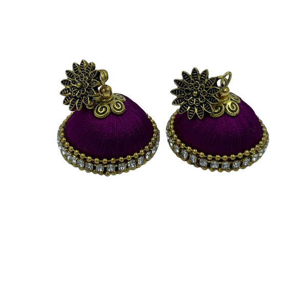 Yaalz Silkthread Jhumka Earrings With Antique Gold Sunflower Stud In Assorted Colors