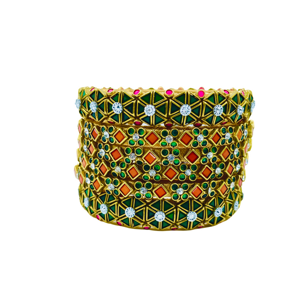 Yaalz 6Pcs Heavy Kundan Work Geometric With Floral Bangle Sets