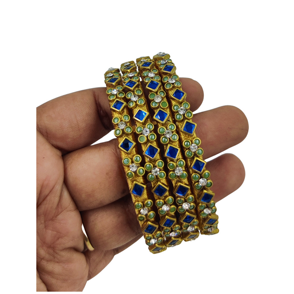 Yaalz Heavy Rich Kundan Floral Work 4pcs Bangle Sets In Multiple Colors