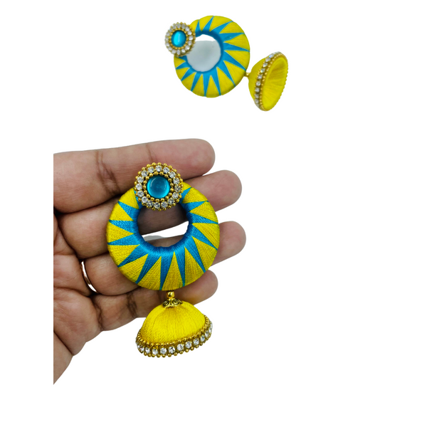 YAALZ Silkthread ZigZag ChandBali Jhumka Earrings in Multiple Colors For Festival Wears